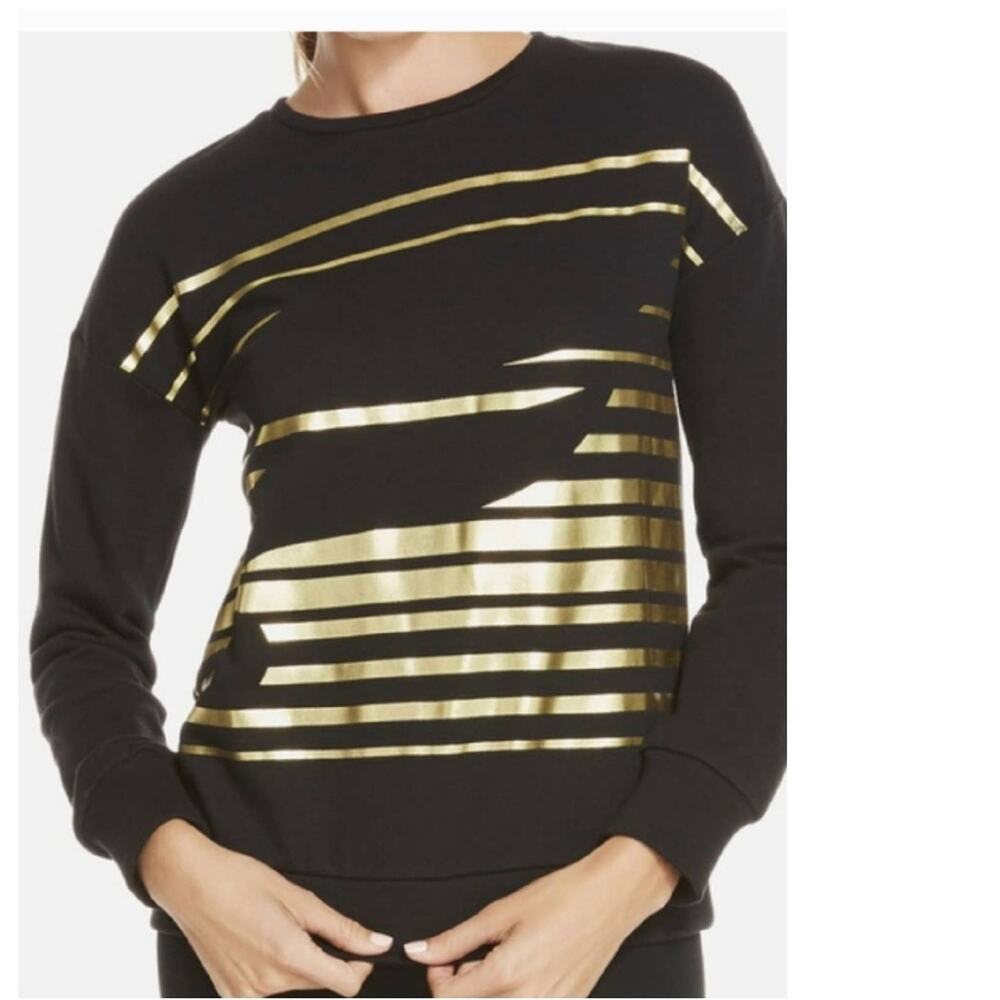 Fabletics Gold Foil Black Logo Long Sleeve Sweatshirt Size L